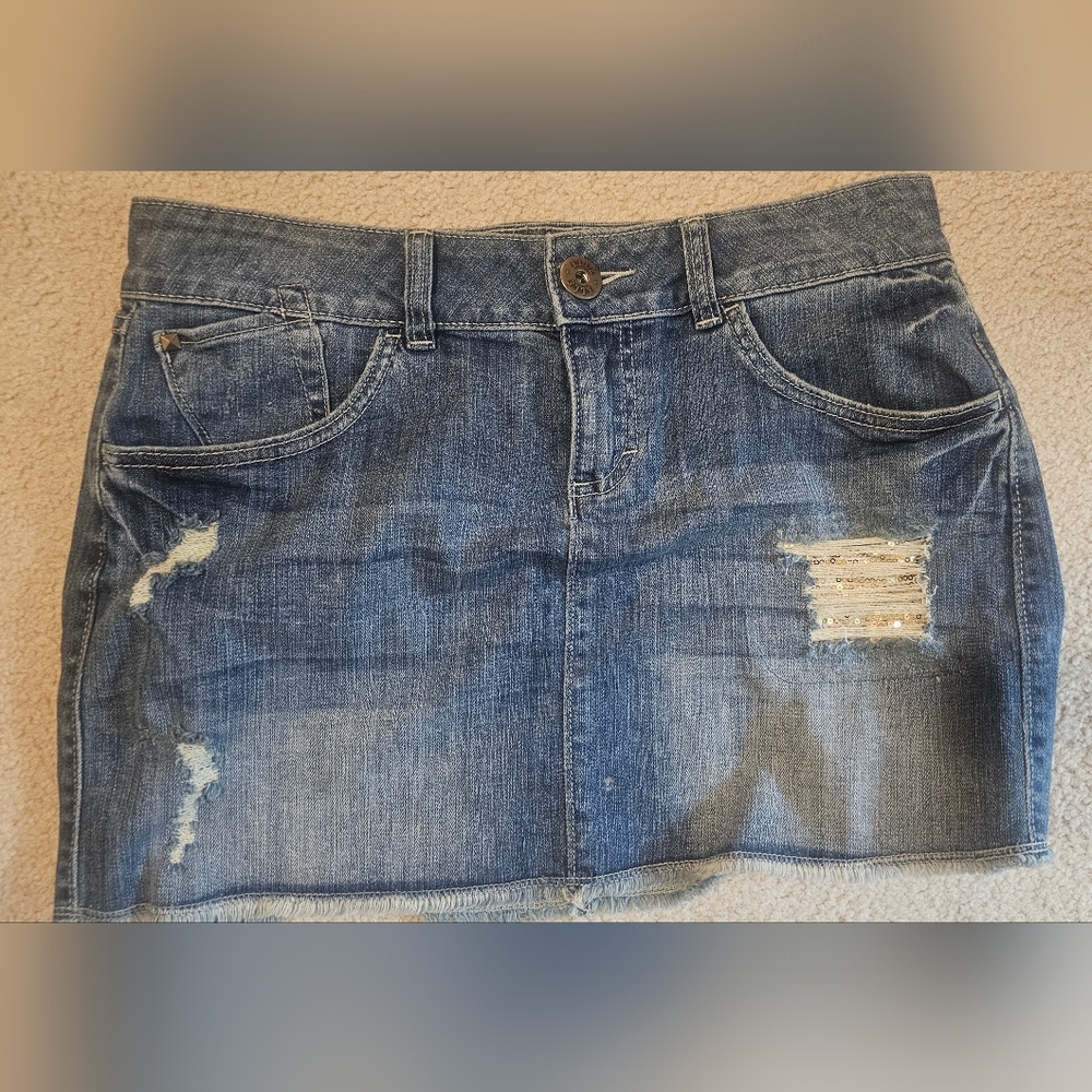 Elle Blue Distressed Mini Skirt Size 8
